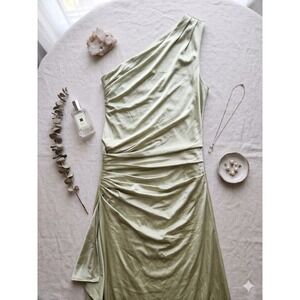 OYS One Shoulder Maxi Dress Women Size S Sage Green NWT Ruched  Formal Gown